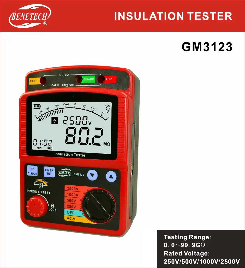 GM3123 2500V insulation resistance meter digital megohm-meter Ohm Meter high tension megger AC Voltage Insulation tester1