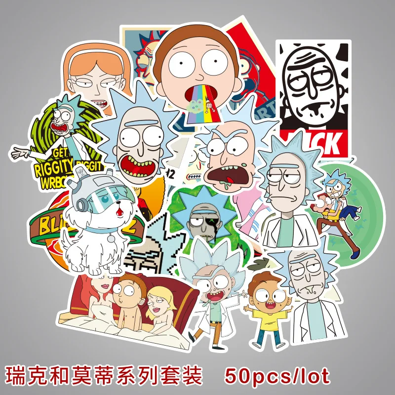 

50pcs/lot Rick And Morty Anime Waterproof Stickers American Drama Anime Stickers For Car Laptop Bicycle Motorcycle Notebook