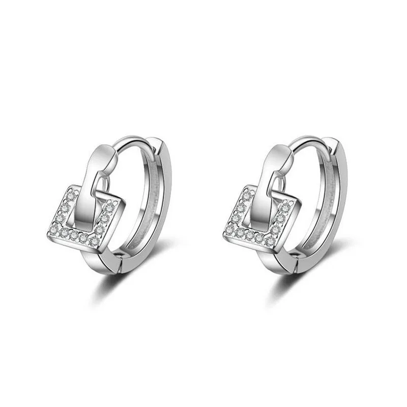 

Fashion Cute Clear Zircon Square Shape 925 Silver Circle Hoop Earring For Child Kids Girls Women Loops Huggie Party Gift Jewelry