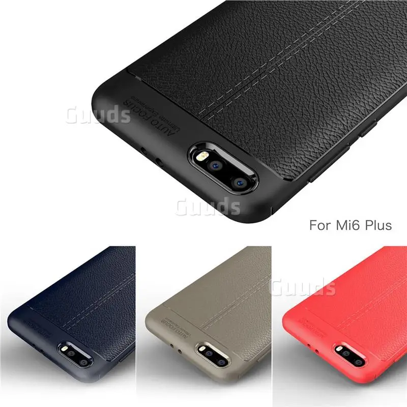 Luxury Auto Focus Litchi Texture Silicone TPU Back Cover for Xiaomi Mi 6 Plus - Black