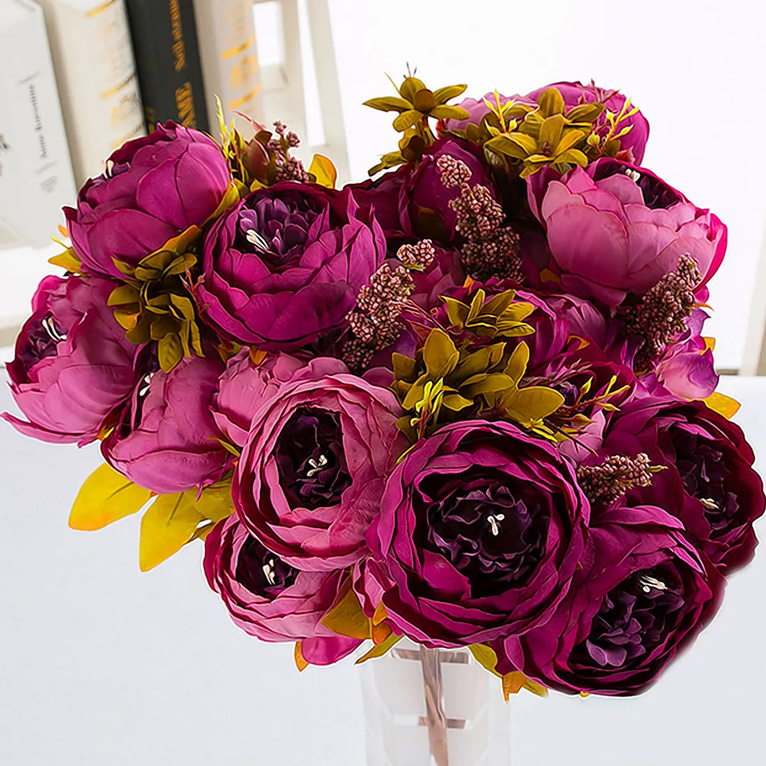 1 букет Европейский красивый свадебный мини-пион цветок из искусственного шелка Букет цветов для невесты дома декоративные искусственные цветы - Цвет: Purple 1