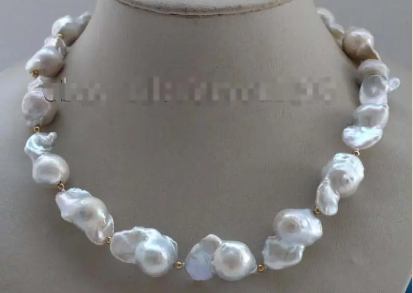 

Free shipping hot sale Women Bridal Wedding Jewelry >>18" Genuine Natural 27mm White Baroque Reborn Keshi Pearl Necklace