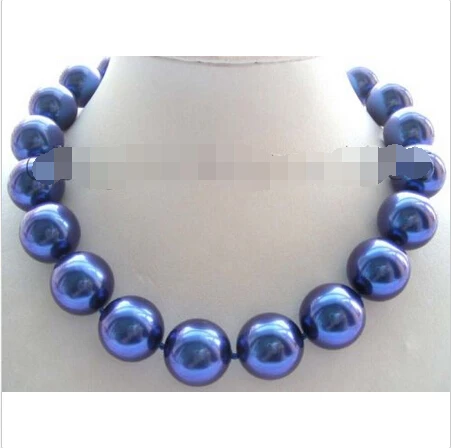 

FREE SHIPPING>>>@@ > 18" Natural 20mm Blue Round Shell Pearl Necklace!^^^@^Noble style Natural Fine jewe &