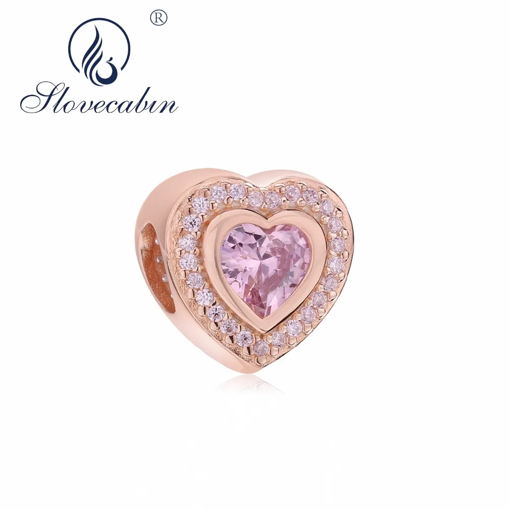 

Slovecabin Original 2018 Autumn 925 Sterling Silver Pink Crystal Sparkling Love Charm Rose Gold Color Beads For Jewelry Making