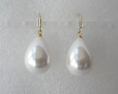 

Free Shipping >>>>stunning big 12-16mm drip white south sea shell pearl dangle earrings 14K m279