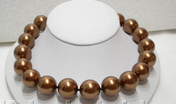 

FREE shipping> >>>18" 20mm round coffee south sea shell pearls necklace 6.07