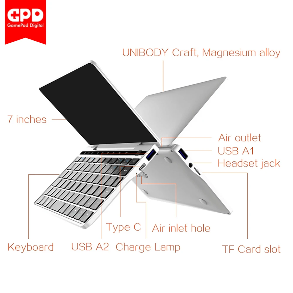 GPD Pocket 2 Pocket2 7 Inches Mini Laptop Tablet PC Windows 10 64bit Intel Core m3-7y30 Notebook 8GB/128GB 2.4G & 5G WiFi BT 4.1