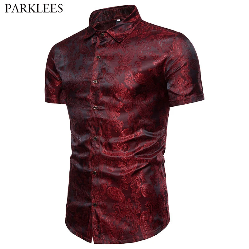 Mens Floral Printed Slim Fit Shirt Summer Golden Foil Short Sleeve Shirts Mens Floral Printed Slim Fit Shirt Summer Golden Foil Short Sleeve Shirts