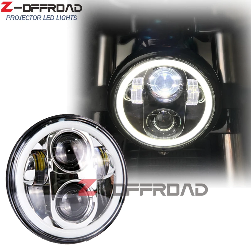 

For motorcycle plug and play 5.75" LED H4 headlight head lamp with white halo ring angle eye for dyna FX Softail