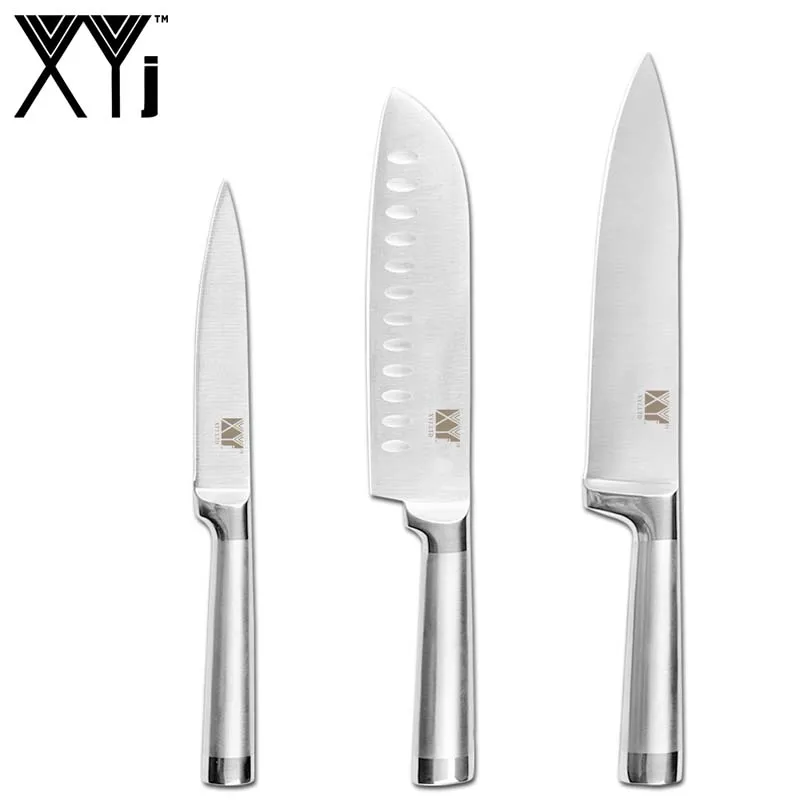 XYj Kitchen 8pcs Stainless Steel Knives Set 8 inch Knife Stand Boning Santoku Knives Fish Sushi Japanese Style Cooking Tools - Цвет: H.3pcs set