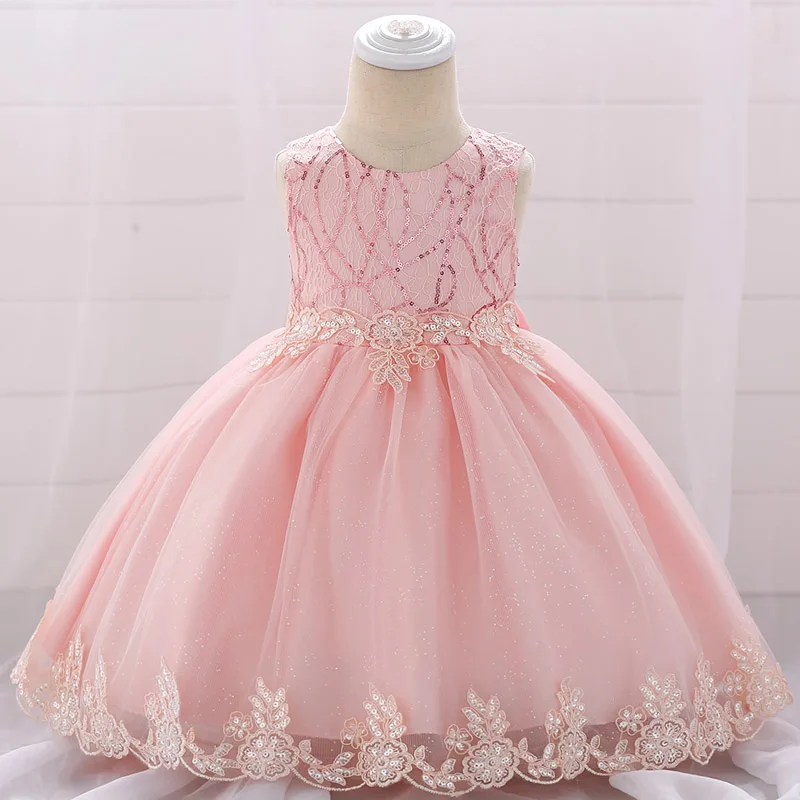 Платье для маленьких девочек с цветочным рисунком; Vestidos Infantil; летнее свадебное платье; Одежда для новорожденных; платья для крестин и дня рождения для маленьких девочек - Цвет: Flesh pink