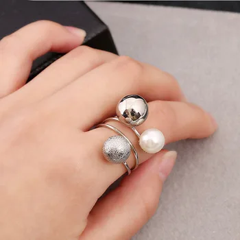 ASEGURAR RÁPIDO ❤️ Anillos de apertura ajustables con perlas de imitación para mujer y niña, elegantes, con bolas geométricas de Metal, novedad - discount item 50% OFF Joyas y complementos