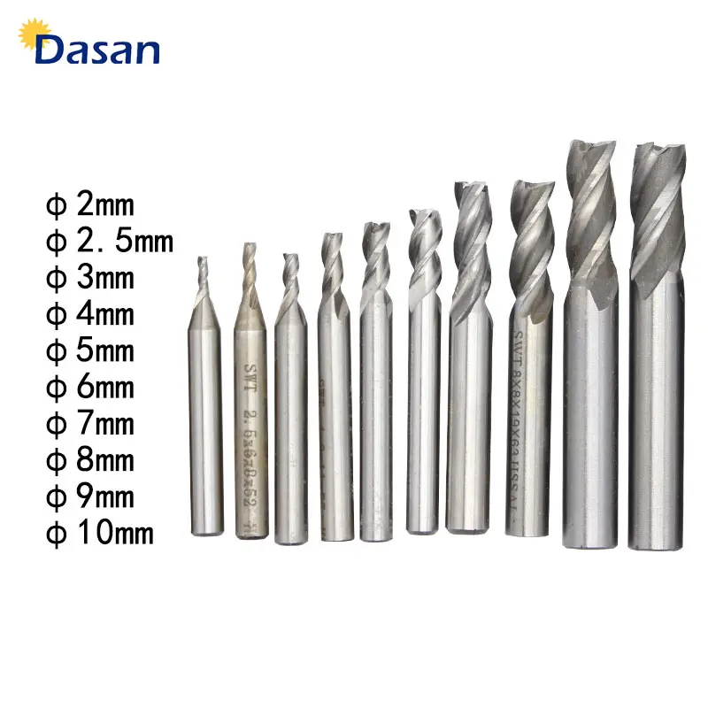 10PCS HSS End Mill 2mm 3mm 4mm 5mm 6mm 8mm 10mm Milling Cutter 2Flute