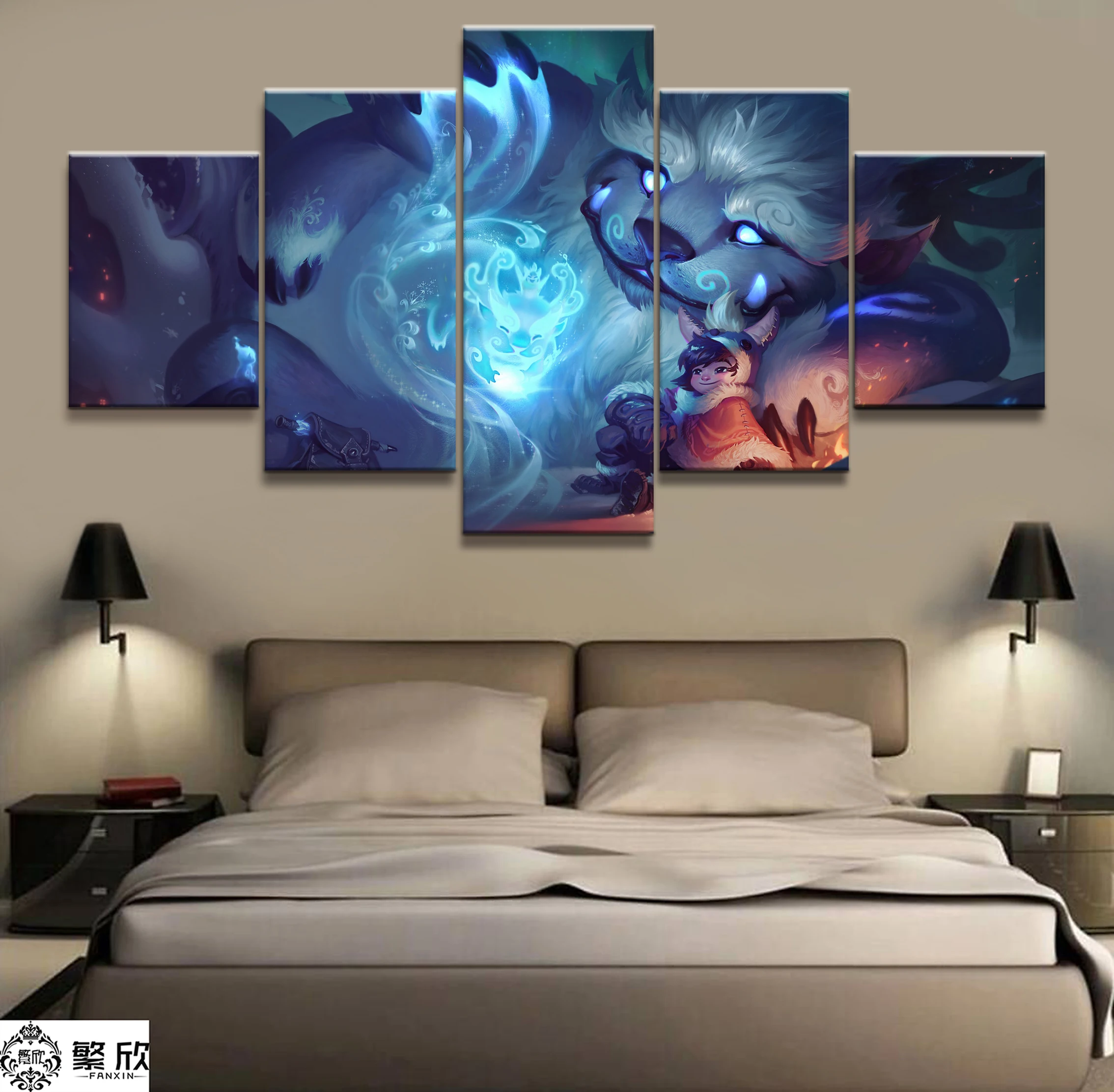 

5 Panel LOL League of Legends NUNU Game Canvas Printed Painting For Living Room Wall Art Decor HD Picture Artworks Poster