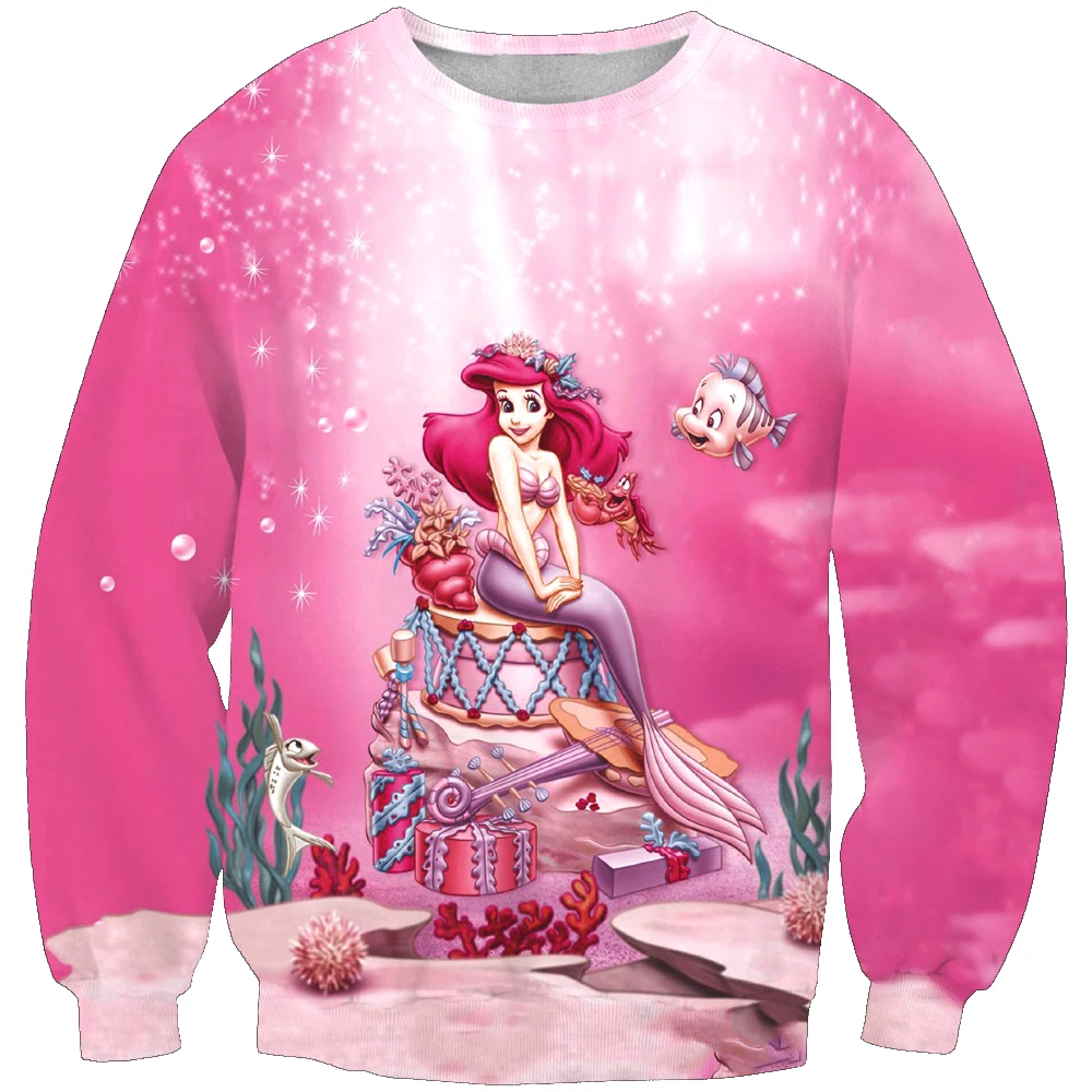 

New arrival fashion Unisex Sweatshirt 3D Mermaid Princess print simple Casual white relaxtion oversized Clothes Free shipping