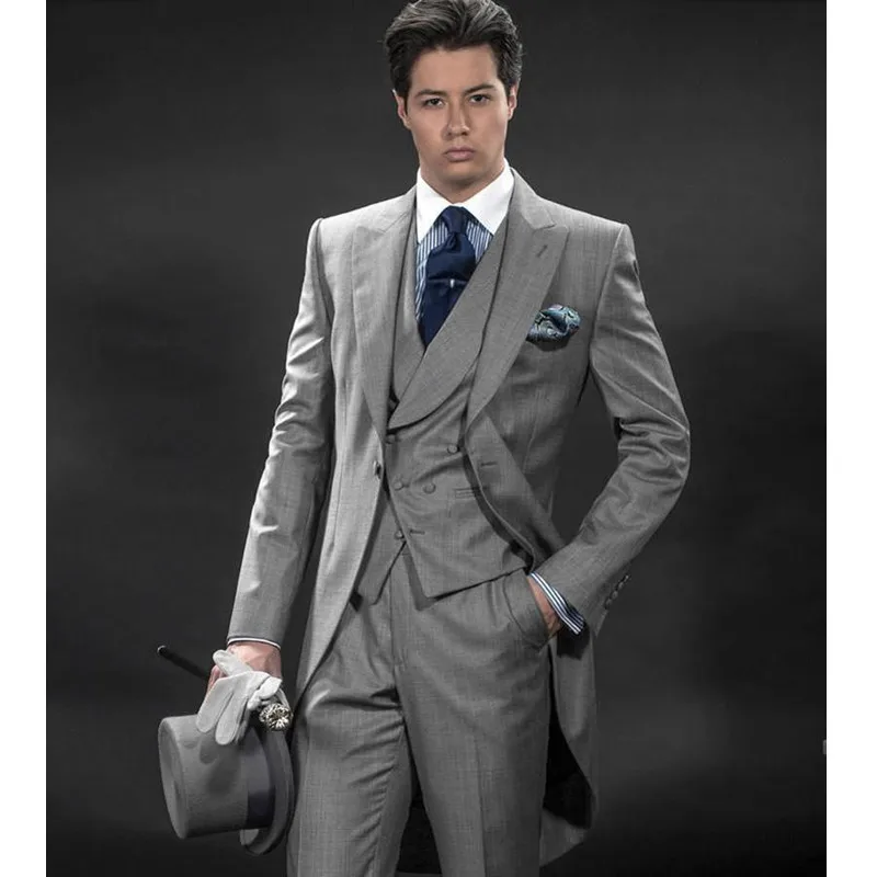 

Custom Made Classic Tailcoat Men Suit Set For Wedding Prom Groom Tuxedos Gray (Jacket+Pants+Vest) Gentleman Mens Suits Slim Fit