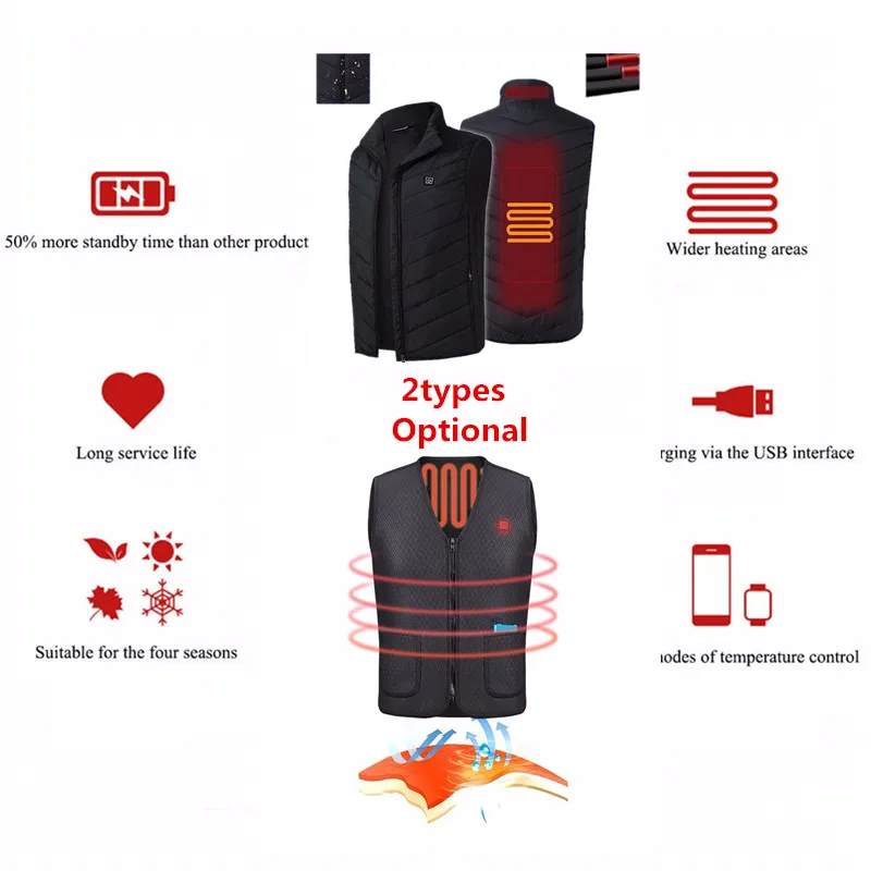 

2types Unisex Electric USB Heated Warm Vest Winter Heated Outdoor,Skiing,fishing Motorcycle Warmming Jacket Dropship