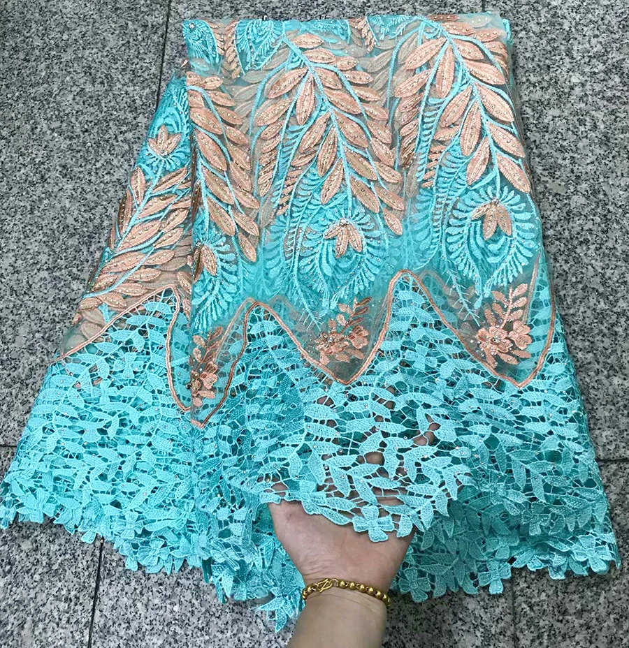 

New Latest African French Lace Fabric Nigeria High Quality embroidery lace Tulle Lace Fabric with stone For sewing Wedding dress