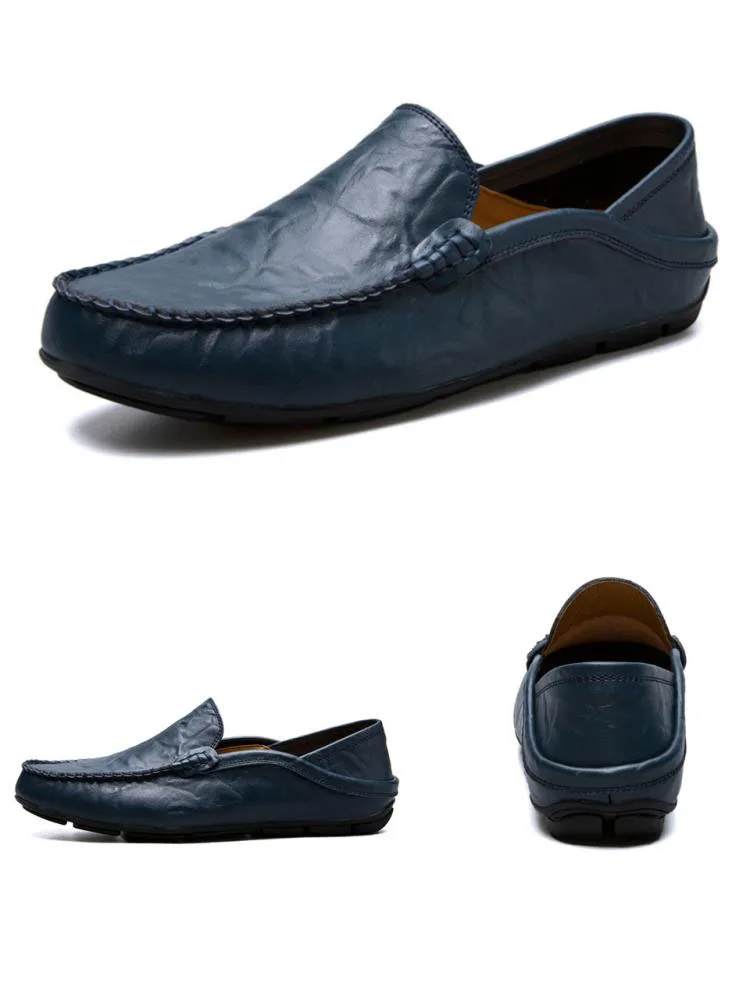 Мужская обувь; кожаные летние мягкие дышащие лоферы; мужские мокасины на плоской подошве; Повседневная корабельная обувь; обувь для вождения; большие размеры 11, 12, синий цвет