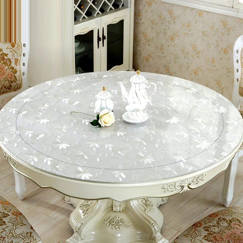 home kitchen crystal oil proof transparent soft glass waterproof Dining floral round PVC table cloth cover mat placemat