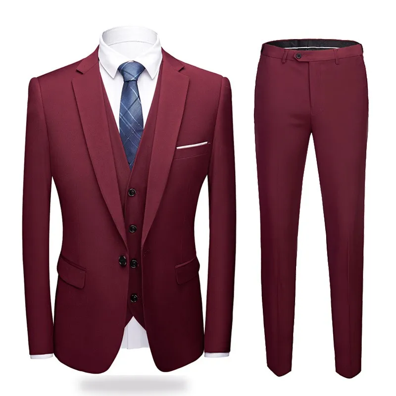 2019 Latest Designs Men's Wedding Suits Jacket+Vest+Pants Men Three Piece Suits Slim Fit Male Large Size Dress Suits Multi Color