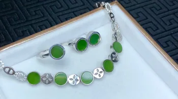 

925 Silver Hetian Biyu Set Exquisite jade, flawless js05#