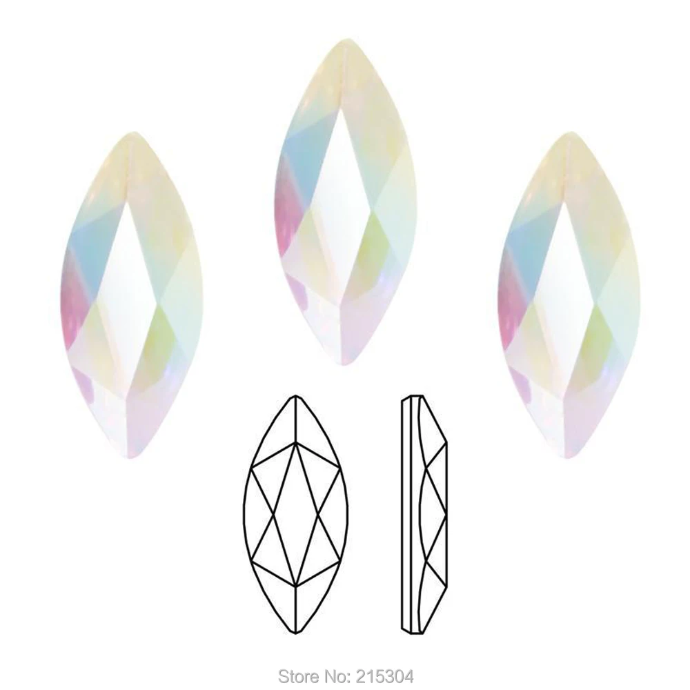 Кристаллы Swarovski Marquise (2201) AB (без горячей фиксации или фиксации) железные (8x3 5 мм 14x6