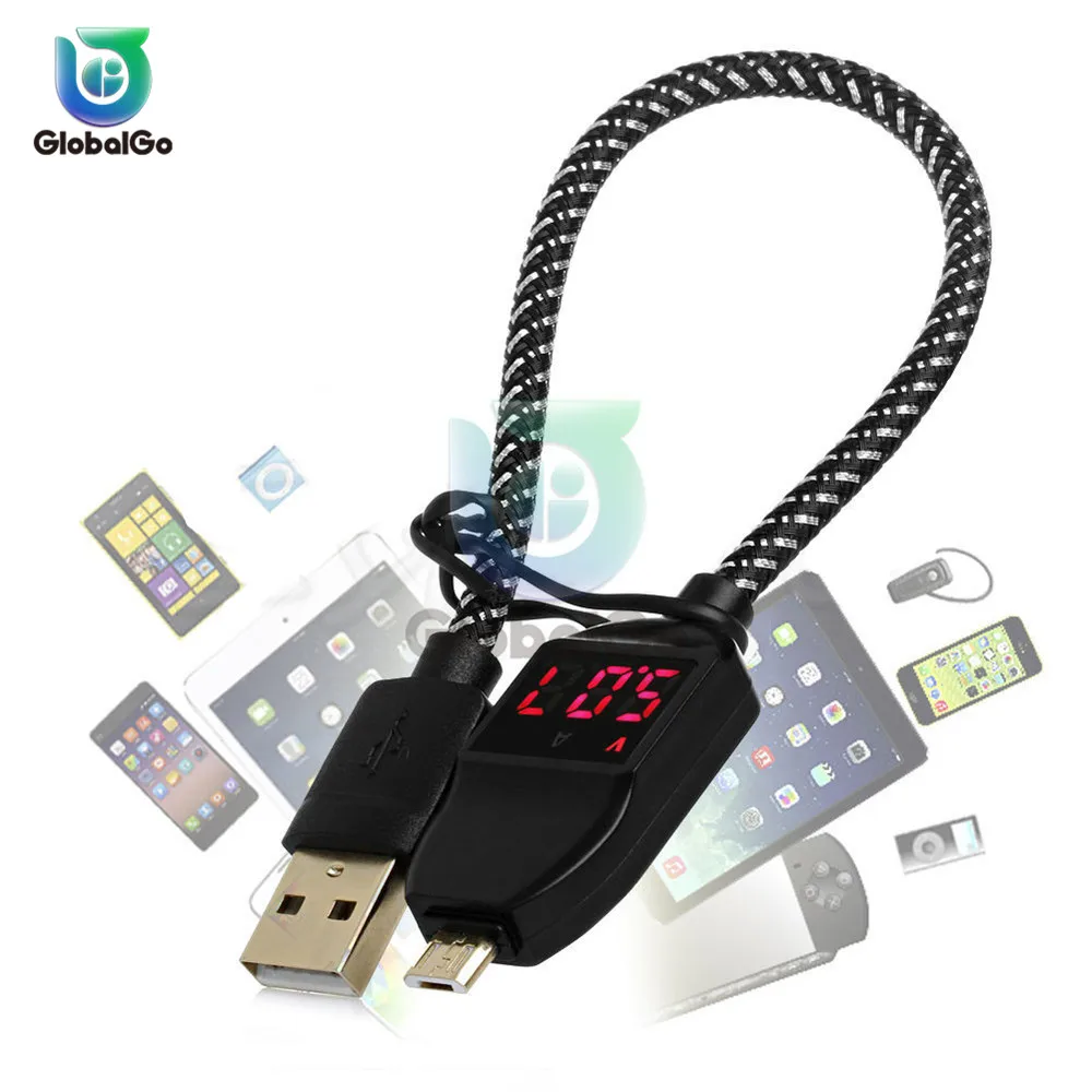 

1.2M Micro USB Cable Fast Charging Charge Cable Intelligent Current Voltage LED Display Charger Power Cable Extension Wire