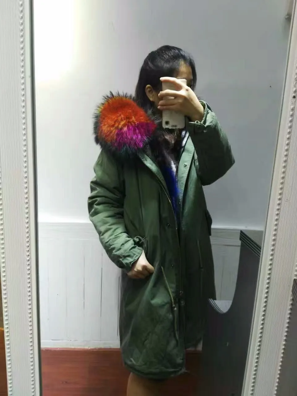 Hot 2016 Fashion high quality multi light colorful fox fur parka winter outerwear Mr Mrs real fur parka coats bubble coat women