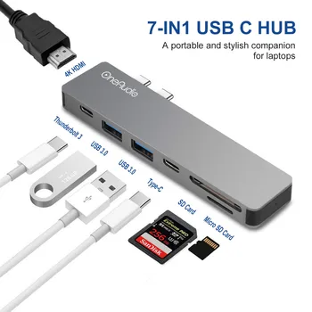

OneAudio Dual USB 3.1 Type C Hub To HDMI Adapter 4K Thunderbolt 3 USB-C Hub With USB Hub 3.0 TF SD Slot PD For MacBook Pro 13 15