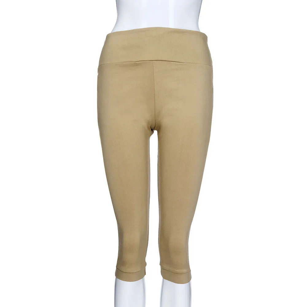 Однотонные женские эластичные брюки Капри с карманами, высокая талия, женские эластичные летние брюки-карандаш длиной до середины икры