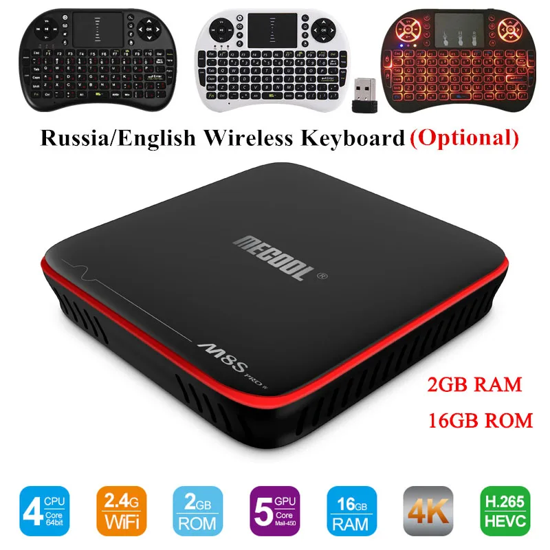 

MECOOL M8S PRO W Android 7.1 TV Box Amlogic S905W 2G RAM 16G ROM CPU Mali-450 Support 2.4GHz WiFi 4K H.265 Set-top Box Media