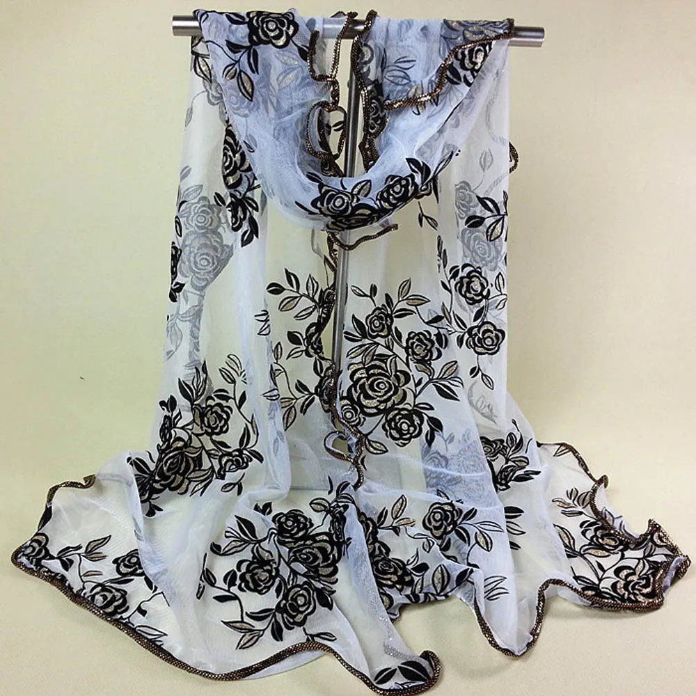 

New Women Bohemian Spring Autumn Big Size Women Lady Flower Printing Lace Scarf Long Soft Wrap Shawl Stole Pashmina Oct13