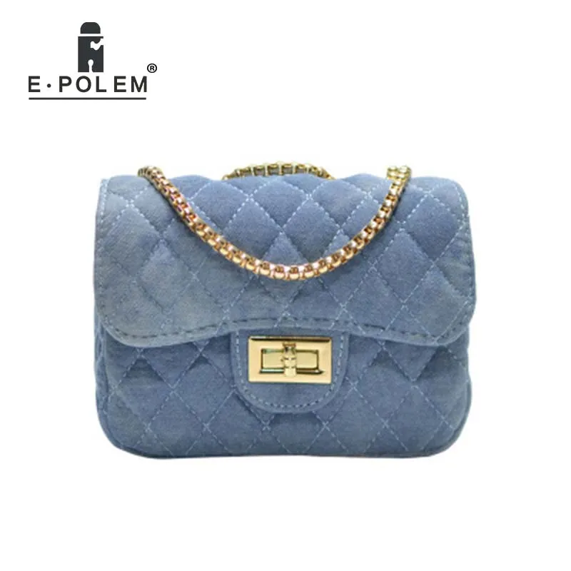 

2019 Fashion Gradient Denim Chain women's handbag One Shoulder Crossbody Bag Small Summer Flannel Black Dark Grid handbag
