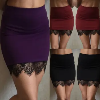 

Women OL Formal Lace A-Line High Waist Short Bodycon Mini Skirt Pencil Skirt Solid Color Soft Formal Skirts 2019 New Hot