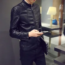 Осенне-зимняя обувь моды с бархатная куртка Мужские Кожаные Мотоциклетные тонкий тип Искусственная кожа воротник Мужская кожаная куртка прилив