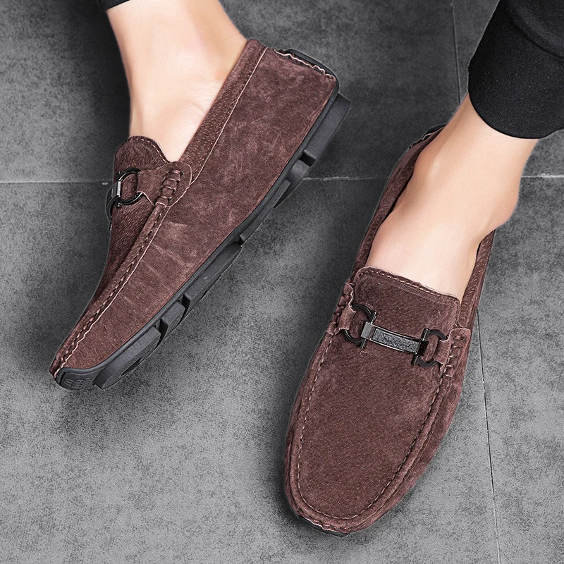 Loafers Men Shoes Pig Suede Leather 