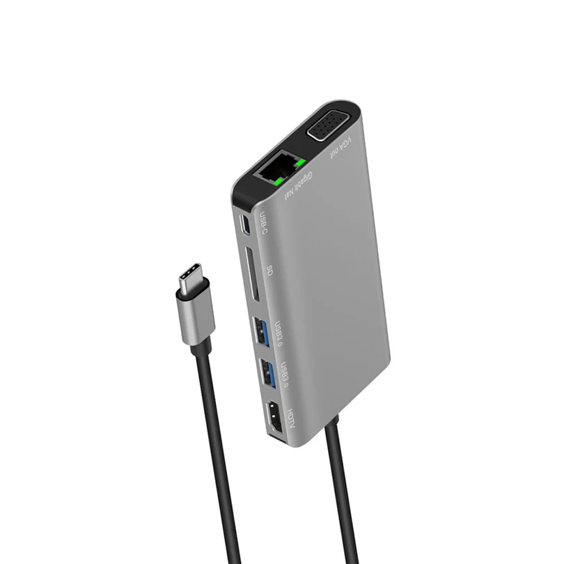 LUMON Алюминий сплава кабель-Переходник USB C на Тип C 8in1 USB HUB 2 Порты и разъёмы USB 3,0+ HDMI 4 K+ VGA+ RJ45+ SD устройство для считывания с tf-карт для Mackbook Tablet A30