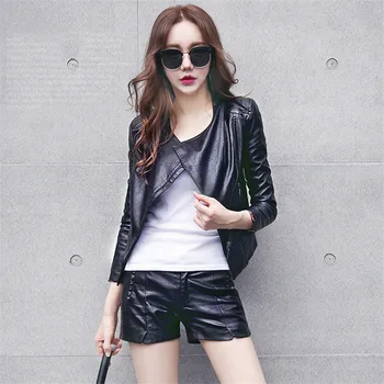 

2019 Spring Autumn Genuine Leather Coat New Short Slim Slimming Jacket Large Size Solid Color Long-Sleeved Ladies Leather TTT148