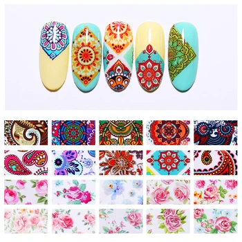 

10 Rolls/Box Colorful Nail Art Foils Beauty Flower Mixed Patterns Nail Decoration Paper Nail DIY Design Transfer Decals