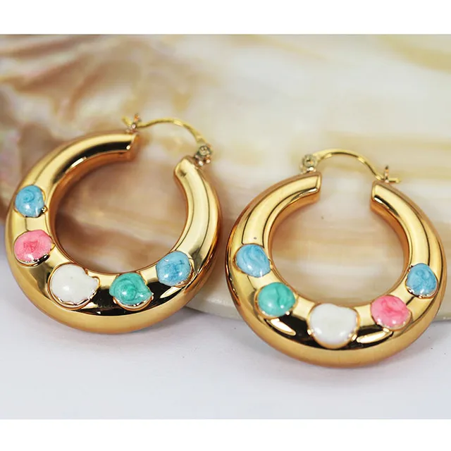 Lovely Fashion Jewelry Copper Hoop Earrings Birthday Gift Lovely Fashion Jewelry Copper Hoop Earrings Birthday Gift Colorful Enamel Gold Hoops Bride