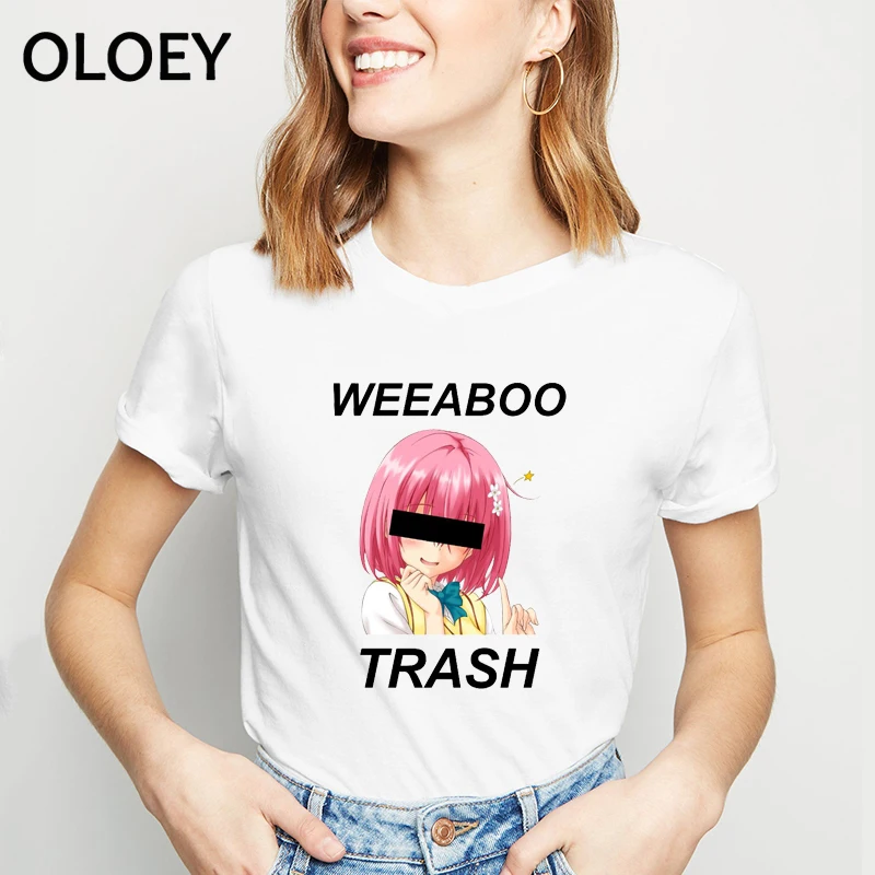 Новинка 2019 Лето Tumblr Weeaboo Trash принт футболка женская с круглым вырезом с коротким рукавом топы для женщин кавайная футболка уличная tumblr Топ
