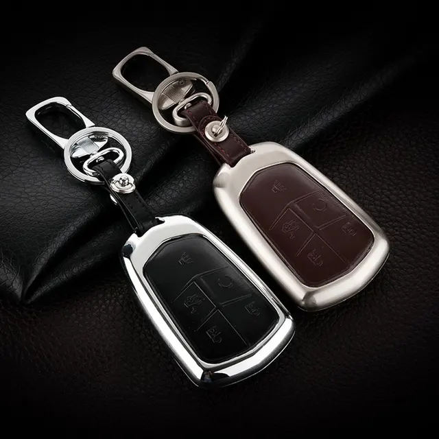 ATOBABI Zinc Alloy+Leather Auto Key Case Fob Cover For Cadillac CTS ATS 28T CTS-V Coupe SRX Escalade SRX ATSL XTS 2015 Smart Key