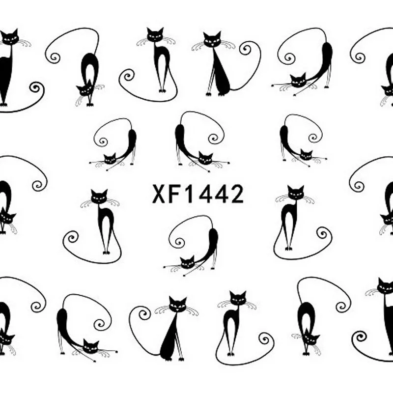 Кошка, переводятся с помощью воды скольжения наклейки, Переводные картинки на ногти для Неил арта украшения для кончиков ногтей Декор XF1442 Авг 24