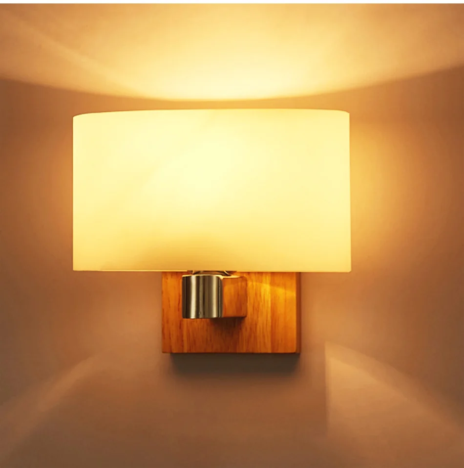 E27 Bulb LED Wall Lamps Sconce Home Hotel Bed room living Corridor Gallery Lighting Modern Nordic Wood Glass Decorative Light (9)