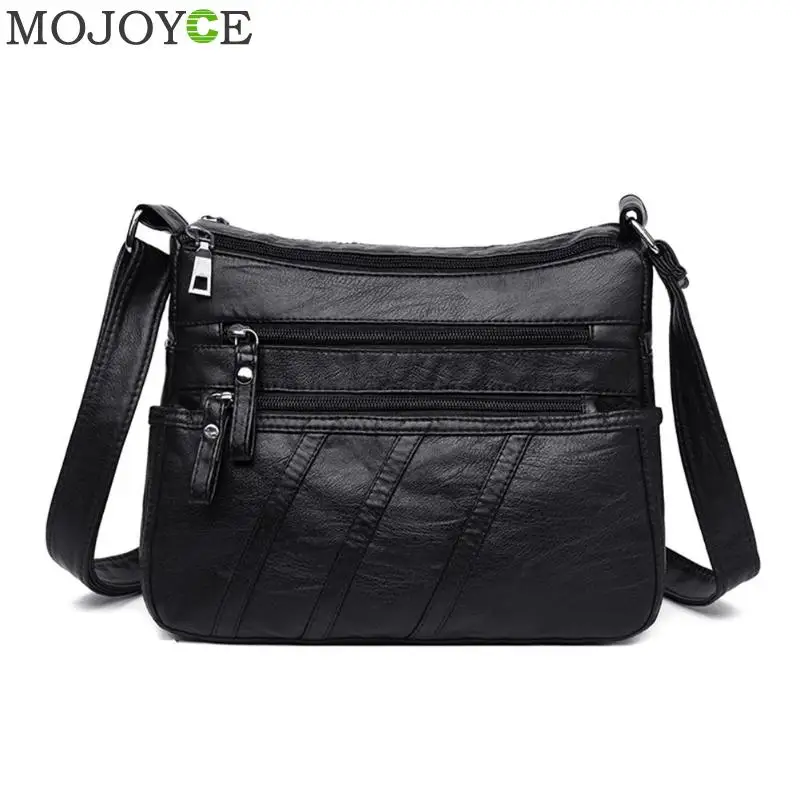  New Fashion Women Crossbody Bag Black Soft Washed Leather Shoulder Bag Patchwork Messenger bags for - 33021004858