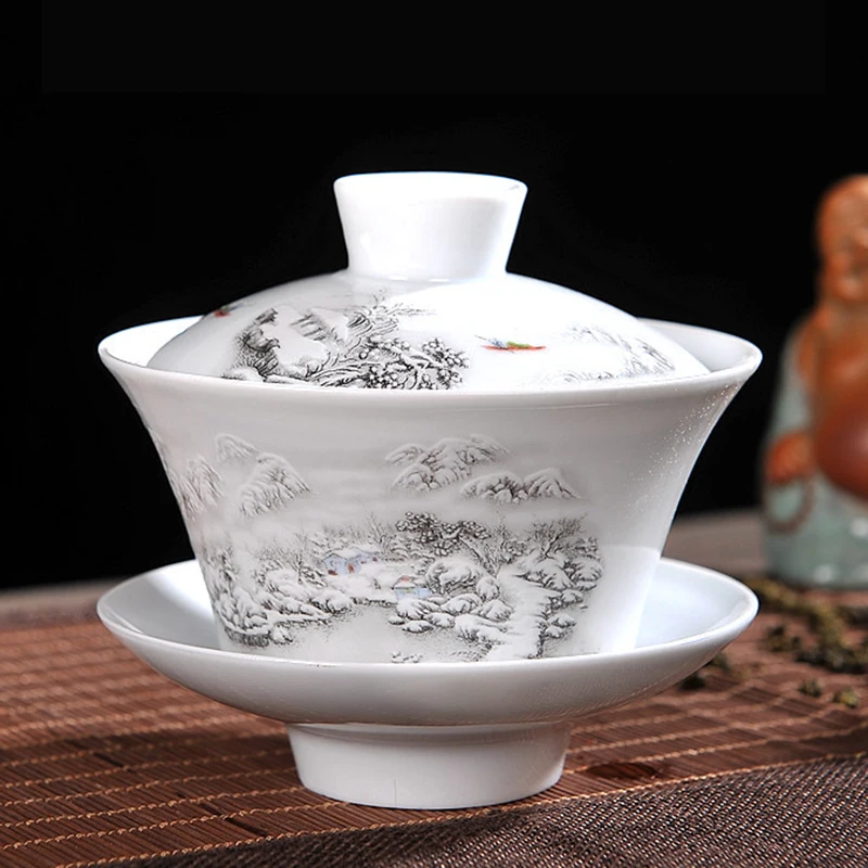 Китайский чайный набор кунг фу Gaiwan синий и белый фарфор чай Супница керамическая