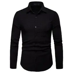 Черный Повседневное Slim Fit рубашка с длинными рукавами Для мужчин 2019 Фирменная Новинка Платье в клетку рубашка Бизнес Свадебный Мужской