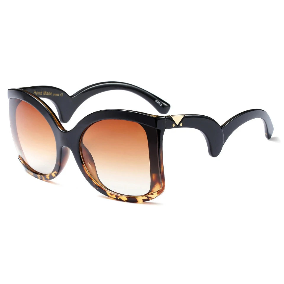 ROYAL GIRL, брендовые дизайнерские солнцезащитные очки с бабочкой для женщин, большие ретро очки, солнцезащитные очки, UV400, ss127 - Цвет линз: C3-black-leopard