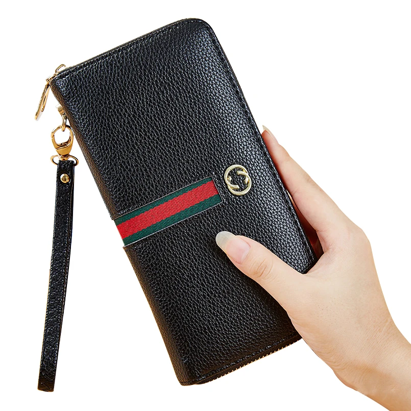 

Long Wallet Black PU fashion mobile phone clutch photo holder woman gift zipper Women's wallet